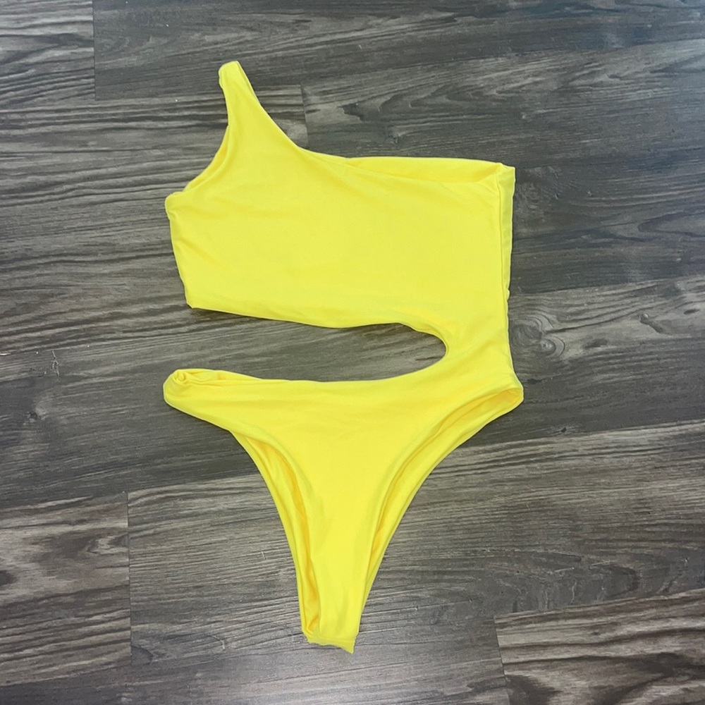 Yellow one piece bathing suit